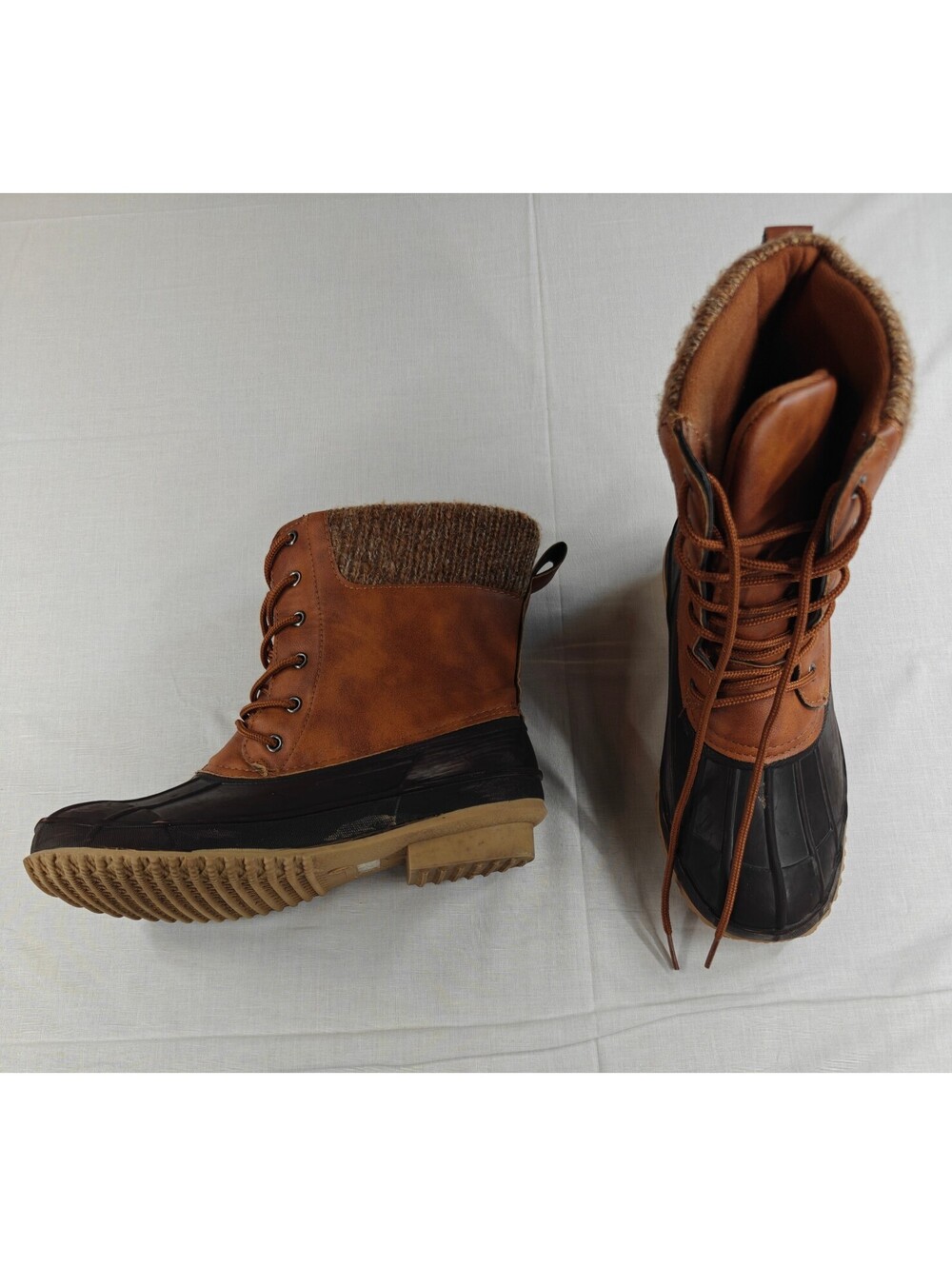 Torrid Women’s 9R Brown Duck Boots Lace Up Knit Cuff Buckle Rain Winter